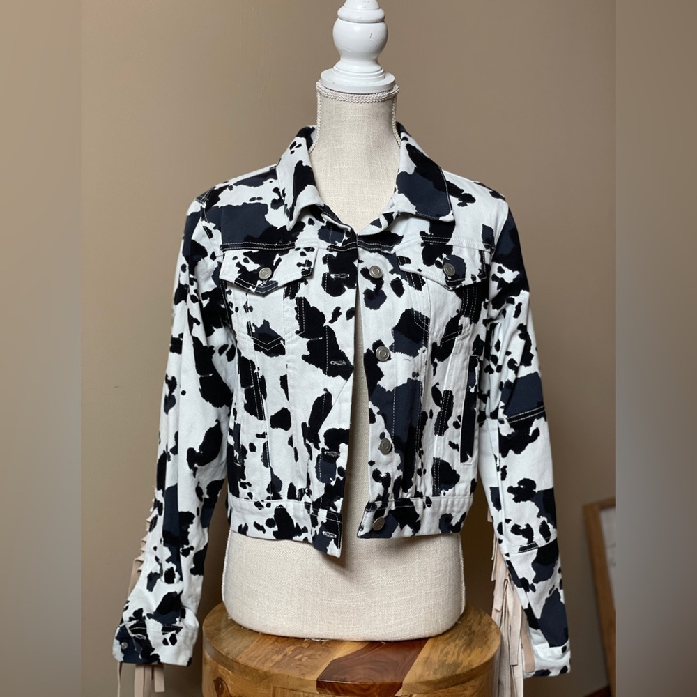 Cow Print Fringe Jacket - Western